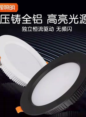 超薄筒灯led天花嵌入式2.5/3/3.5/4/5/6寸cm压铸小孔洞灯工装黑色