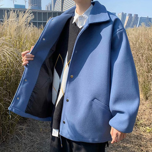 毛呢大衣男秋冬短款风衣中长款宽松韩版潮流时尚情侣呢子西装外套