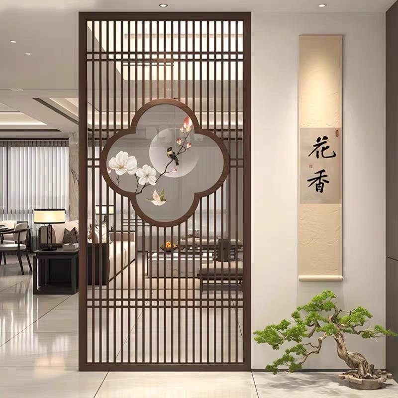新中式实木花格装饰入户屏风东阳木雕客厅玄关背景墙仿古门窗定制