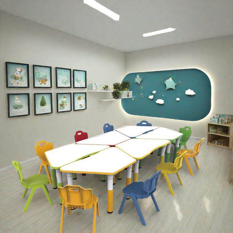 育才可拼式梯形桌幼儿园多功能培训桌儿童早教全脑课升降学习桌椅