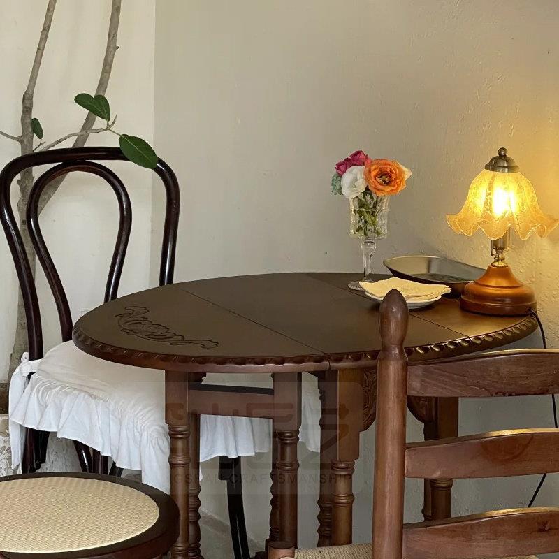 法式覆古折叠桌网红中古蝴蝶桌实木餐桌咖啡桌奶茶店餐饮餐桌椅