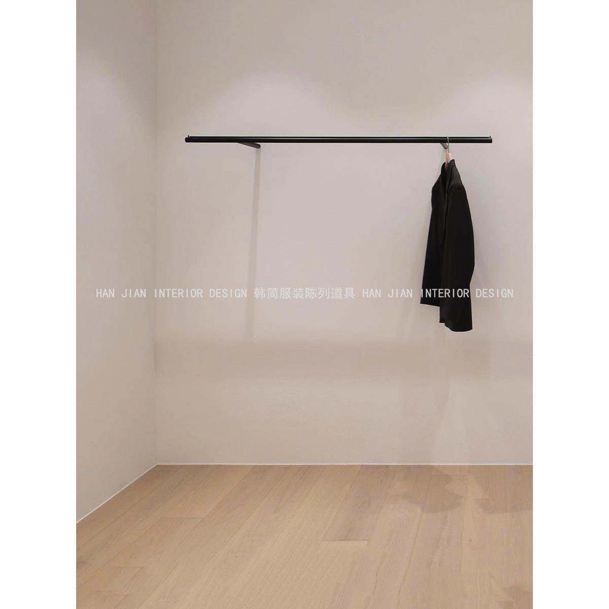 服装店陈列架不锈钢上墙壁挂式黑色展示架极简男女装衣服展示货架