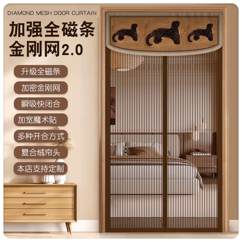 法式帘头防蚊门帘磁吸纱门金刚网家用阳台拉门落地窗网纱窗黏贴图片