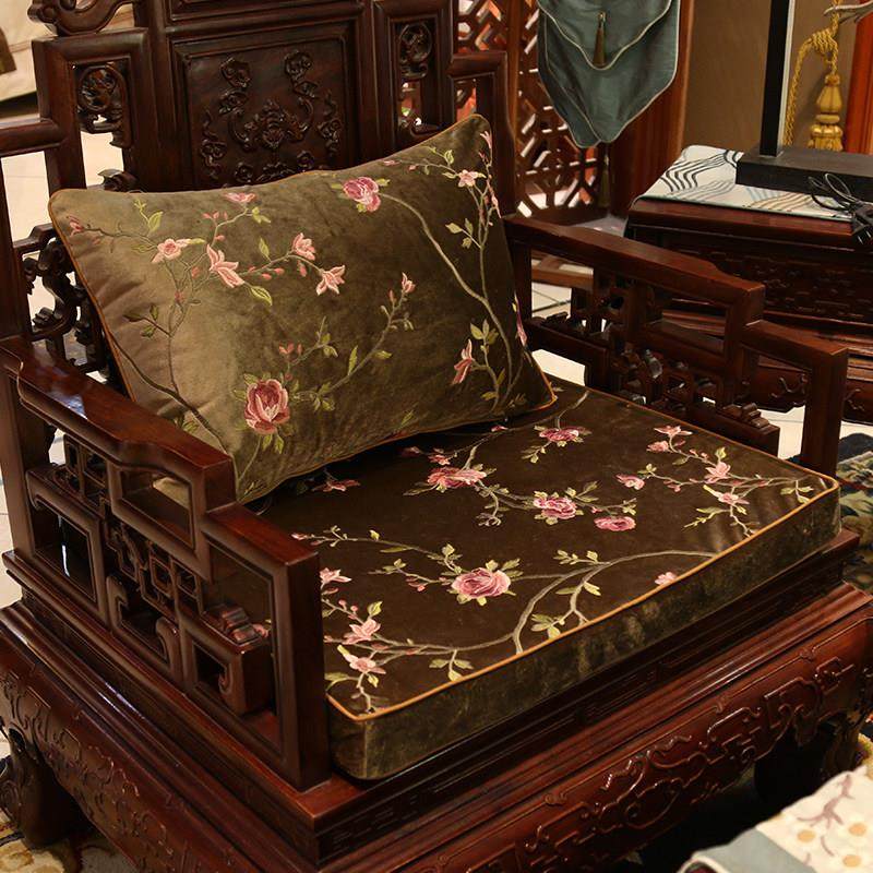 绒布冬季中式红木沙发坐垫罗汉床实木防滑家俱加厚海绵座垫定制套