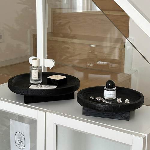 中古风实木钥匙收纳玄关摆件桌面杂物化妆品收纳托 托盘客厅轻奢