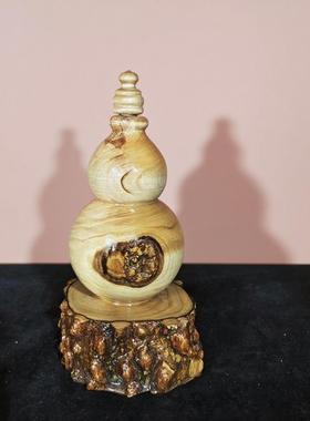 朱砂降龙木葫芦摆件实木雕刻祈福佑家智慧象征可挂五帝钱带底座