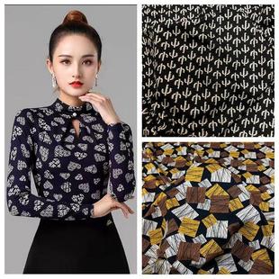 等服装 春秋弹力针织木兰棉雕印印花面料 连衣裙打底衫 1米 布料 包邮