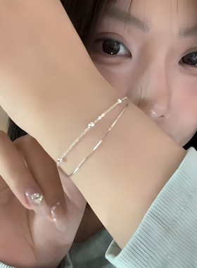 银色圆珠新款双层手链ins小众简约闺蜜手饰冷淡礼物细链条手链