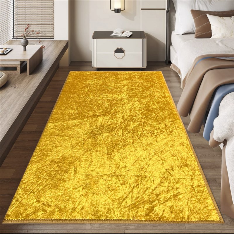 金黄色地毯卧室床边毯踏者生财床前F脚垫土黄色地垫房间满铺地毯