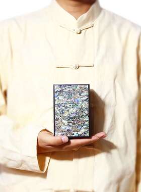 非遗 四面镶嵌螺钿毛笔笔筒 黑檀实木文房四宝 复古中国风