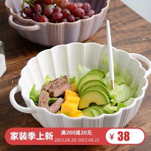 家用陶瓷大汤碗汤盆 迈卡伦窑变防烫双耳汤碗面碗复古沙拉碗日式