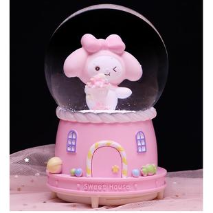 可爱甜品乐园兔子发光飘雪花旋转玻璃水晶球音乐盒儿童女生日礼品