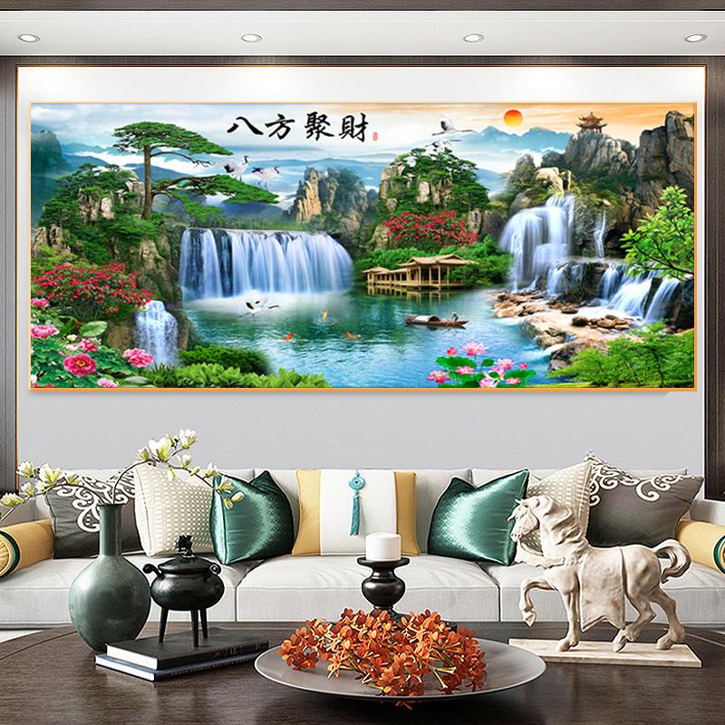 2024新款5d钻石画八方聚财满钻十字绣客厅大气山水风景点钻砖石画
