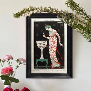 饰画法式 中古风玄关装 复古多巴胺背景墙挂画摩登女人小众艺术壁画