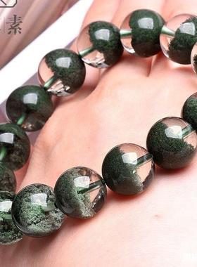 天然收藏级巴西绿幽灵手链女单圈聚宝盆意境水晶手链男女净体半盆