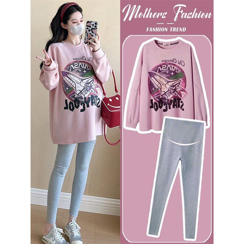 孕妇装秋装宽松大码卫衣裙子套装2024新款连衣裙秋冬季休闲两件套