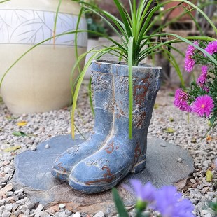 花园装饰品摆件户外庭院阳台造景幼儿园布置创意复古做旧雨鞋花盆