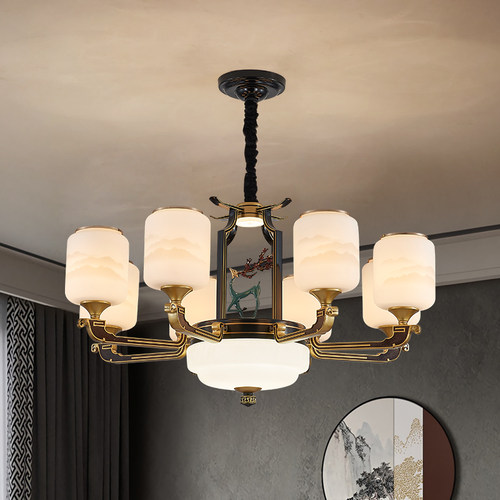 新中式鹿子装饰吊灯2022新款客厅灯饭厅书房创意复式楼大吊灯