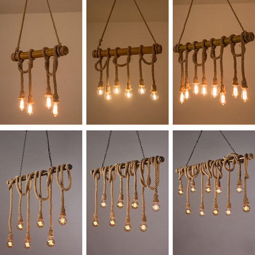 美式乡村复古竹艺麻绳吊灯吧台网咖田园餐厅农庄饭店个性装饰灯具