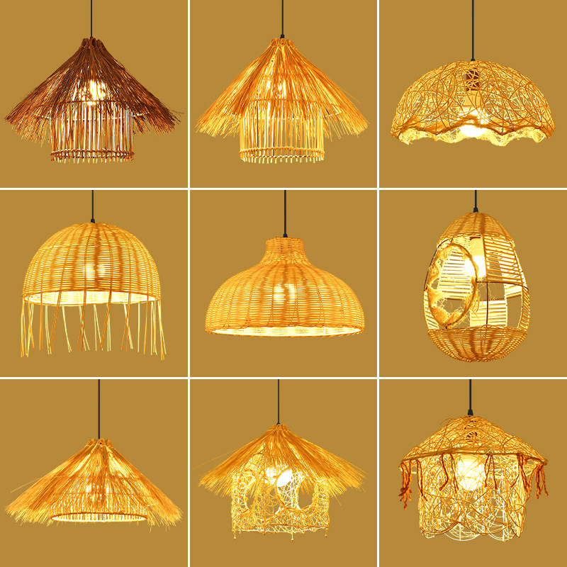 竹艺竹编吊灯创意藤编灯罩禅意茶室餐厅灯藤艺侘寂风编织灯笼灯具,家装灯饰光源,餐厅吊灯,淘宝优惠券,粉丝福利购,淘宝优惠卷