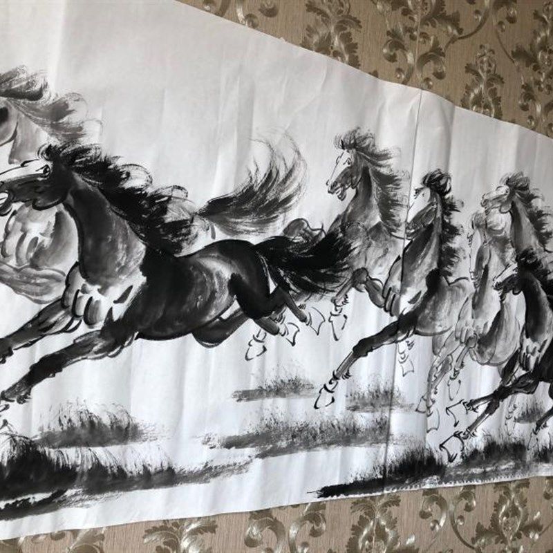 八骏图纯手绘墨马小六尺马到成功风水国画走兽字画客厅办公室装饰