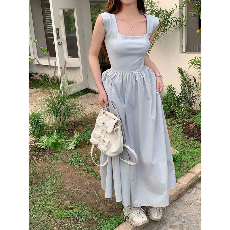 tz2750吊带连o衣裙女夏2023新款收腰显瘦法式茶歇拼接
