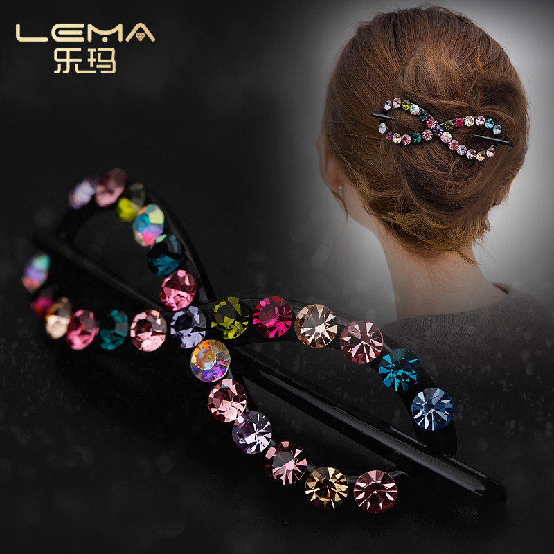 一字发簪发饰女韩国水钻气质插梳发夹头饰后脑勺盘发神器镂空发卡