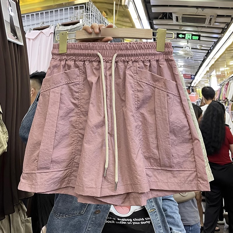 大码胖mm300斤高腰百搭阔腿裤女E小个子日系复古工装口袋短裤夏季