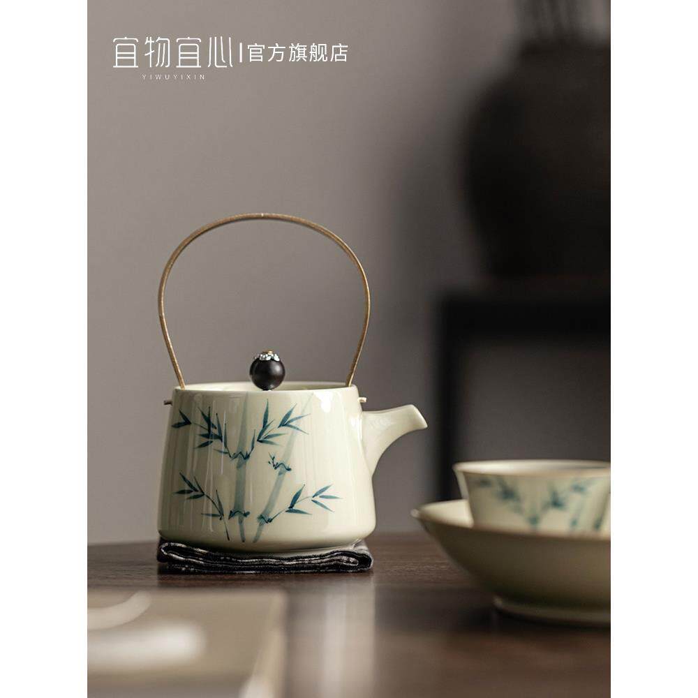 景德镇竹韵茶壶瓷茶壶小壶家用陶瓷红茶茶具茶碗瓷茶具