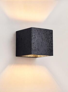 意式极简床头壁灯客厅卧室过道楼梯中古覆古黑色洞石户外防水墙灯