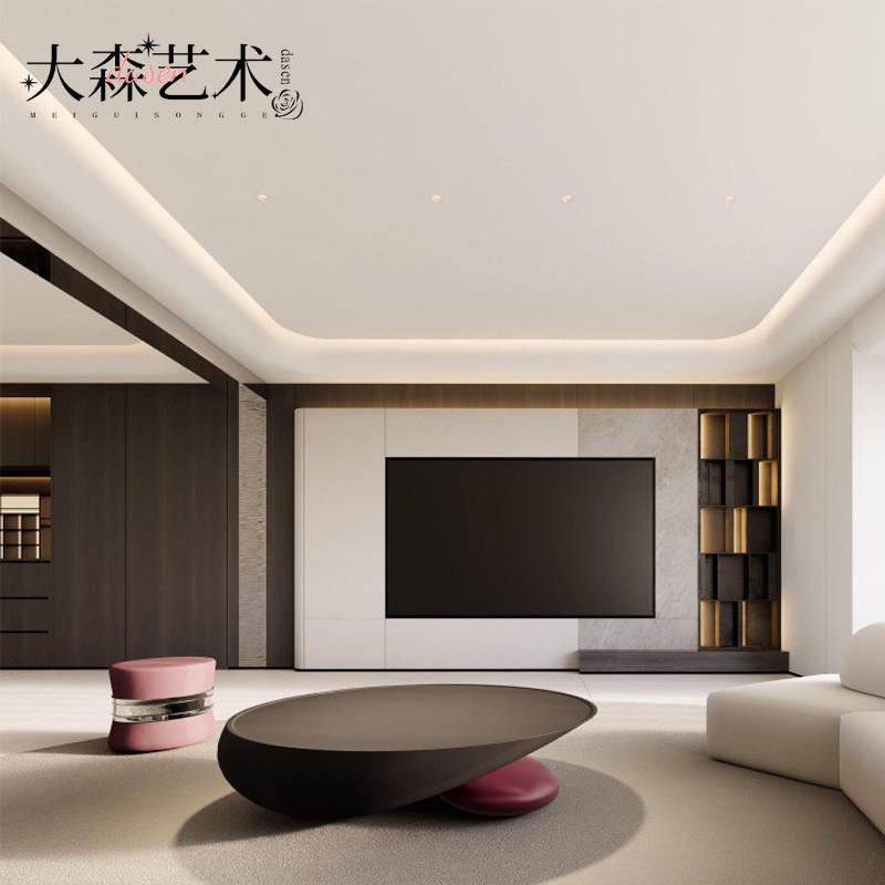 意式极简现代鹅卵石茶几设计师款椭圆形客厅高级感小户型咖啡桌