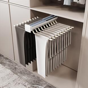 裤架衣柜内置裤抽架家用衣帽间多功能抽拉式顶装双排裤架伸缩滑轨