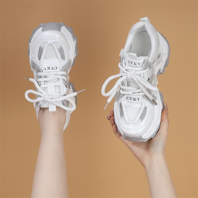 老爹鞋女款2025新款春夏季爆款百搭网面小白鞋厚底增高休闲运动鞋