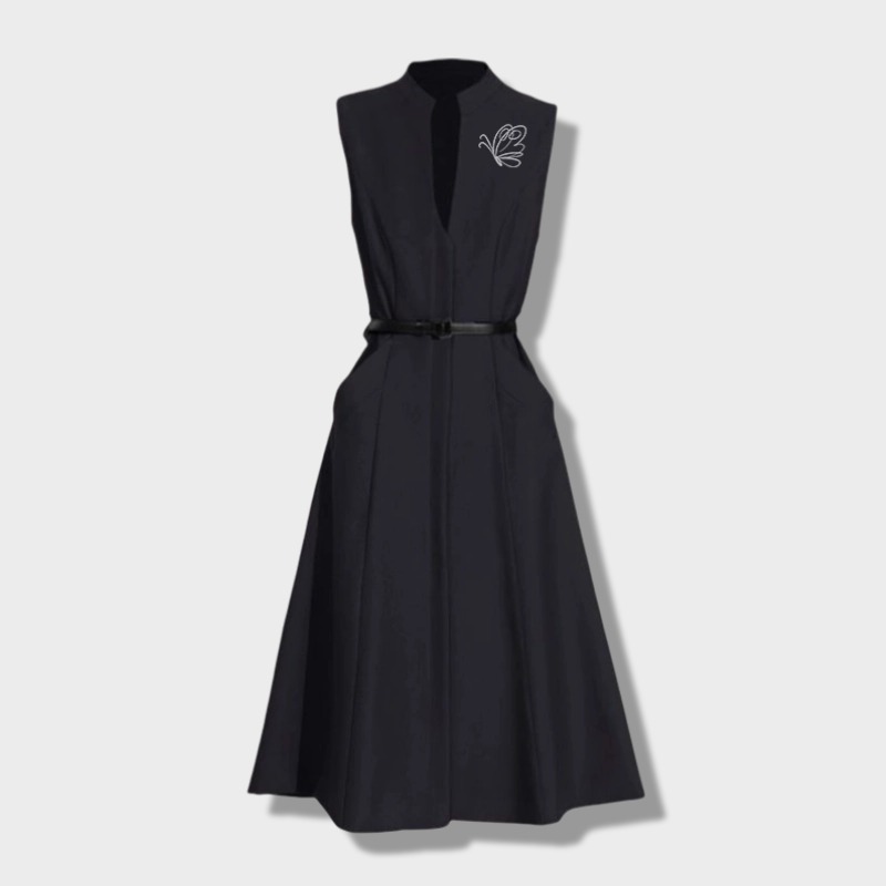 设计感刺绣马甲裙女2024秋冬中长款过膝无袖气质叠穿连衣裙1130