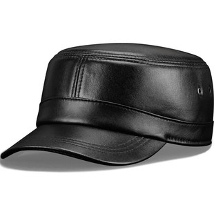 羊皮帽子男真皮冬季韩版平顶帽男青年鸭舌帽男中老年人休闲男式帽