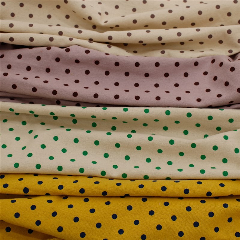 新款磨毛7mm波点印花纯棉面料厚 抓毛棉布 秋冬童装连衣裙面料