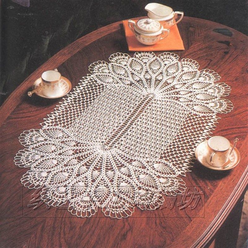 织艺手工坊山外云手工编织钩针纯棉椭H圆形桌布台布餐垫可定做订