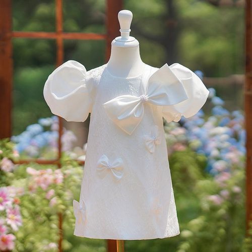 夏季女童礼服连衣裙白色小女孩生日周岁宴花童婚礼儿童公主裙高级