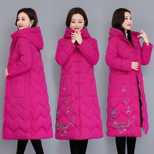 中国民族风羽绒棉服女中长款过膝刺绣棉衣复古盘扣绣花棉袄外套冬