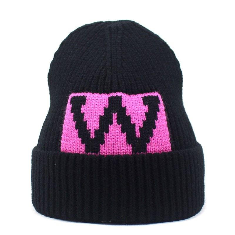 新款韩版毛线针织帽子男女秋冬运动保暖套头帽时尚字母卷边冬帽