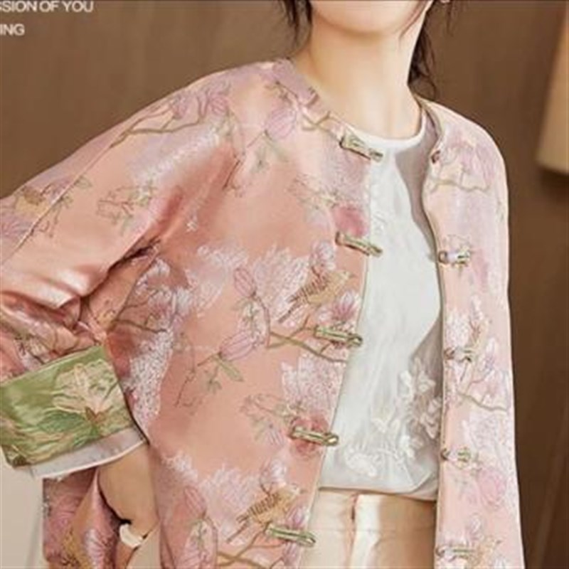 清-秋季新款国风改良中式盘扣提花上衣复古袖口短外套8060-九七