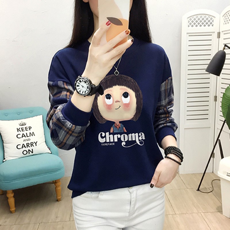 2024年秋季新款宽松女士卫衣无帽圆领春秋上衣服女外穿套头小衫潮