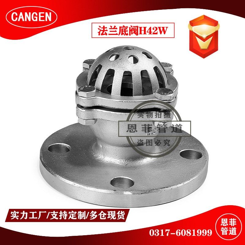 法兰底阀H42W 304 316不锈w钢 PN6 10 16 井盖抽水 水泵底阀莲蓬