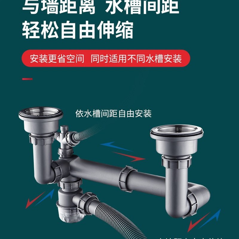 厨房洗菜盆水槽下水管配件套装洗碗池单双槽水池下水器排水管整套