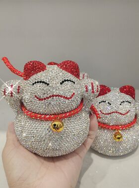 镶钻招财猫存钱罐店铺开业摆件水钻储蓄罐家居客厅小储钱罐发财猫