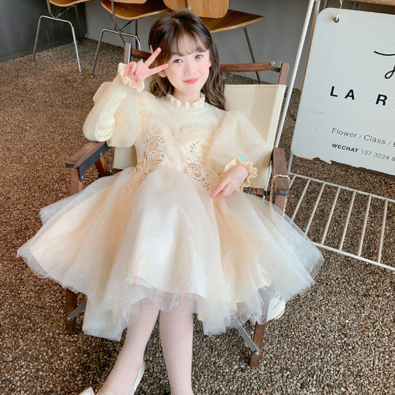 女童洋装秋冬装2023新款秋装儿童公主裙洋派小女孩毛衣裙子冬季