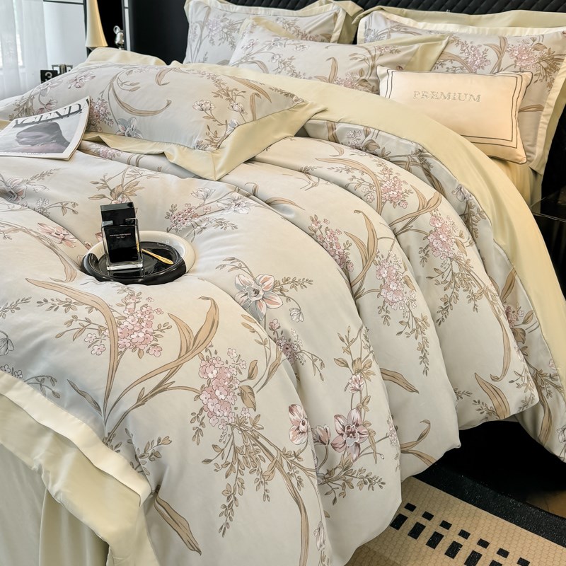 冬季高级感A类加厚纯棉磨毛四件套轻奢印花被套全棉床单床上用品4