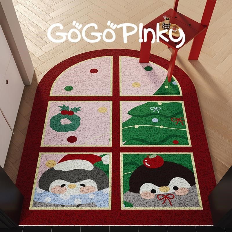 卡通红色喜庆家用k入户门地垫圣诞节装饰脚垫子玄关可裁剪PVC门垫