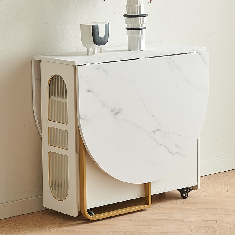 岩板折叠餐桌现代简约小户型家用长方形桌多功能伸缩可折枱面饭桌