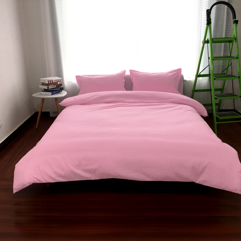 床上用品c四件套纯色磨毛胭脂红橙色卡其灰银灰米柠檬米色床单被